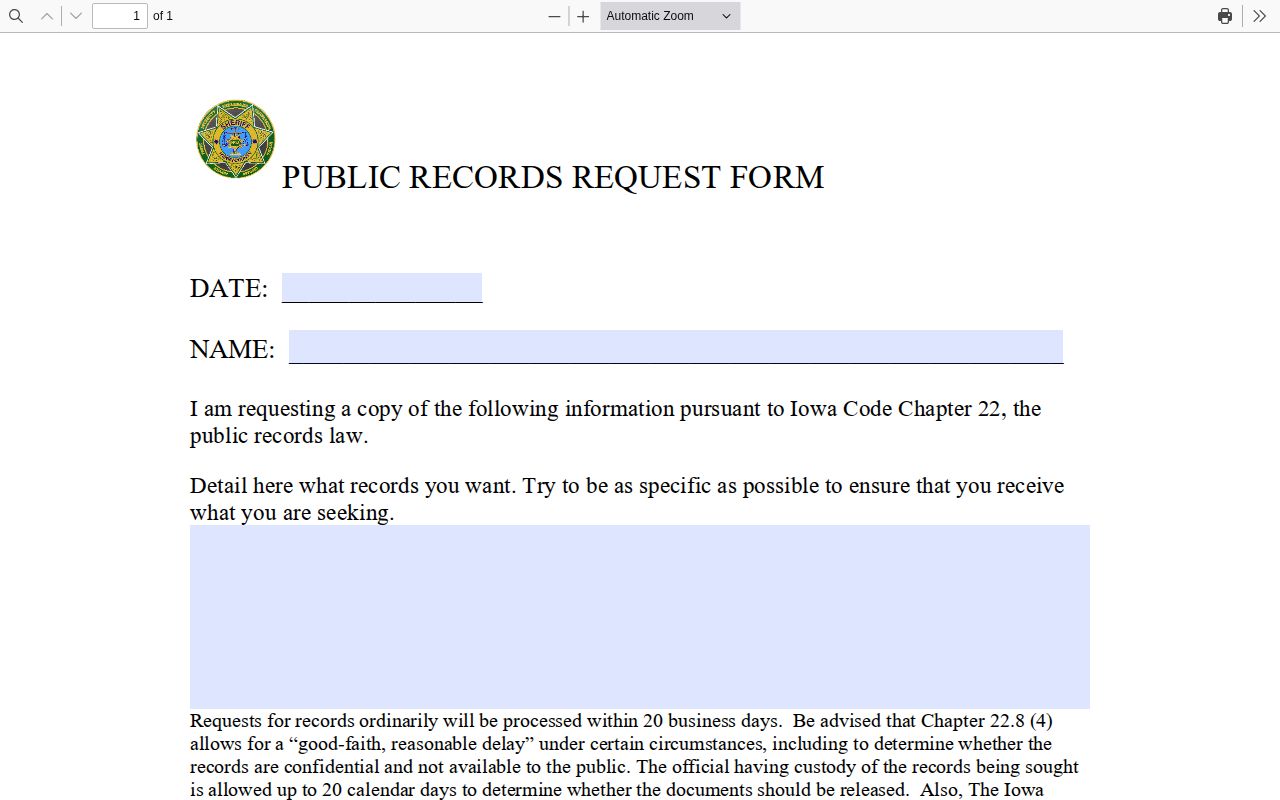 Henry County Sheriff public records request form